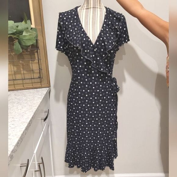 Chaps print V-neckline wrap dress size Large - Picture 1 of 14